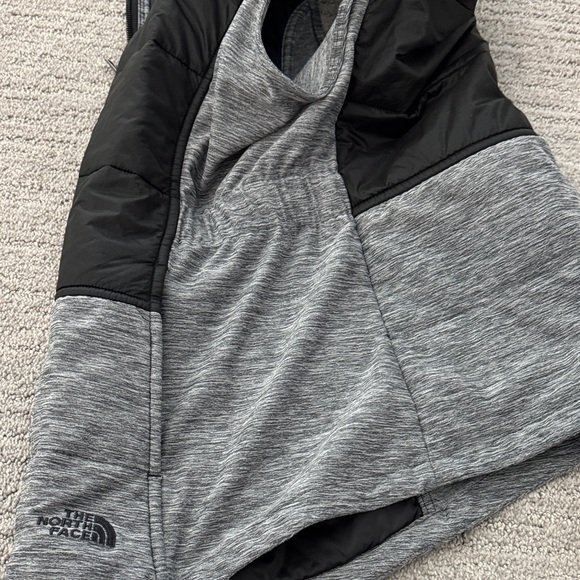 The North Face Sleeveless Hooded Puffer Vest in Black and Heather Gray - Picture 6 of 7